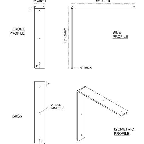 Ekena Millwork BKTM02X12X12HASS 2-Inch W x 12-Inch D x 12-Inch H Hamilton Bracket, Stainless Steel - Image 2