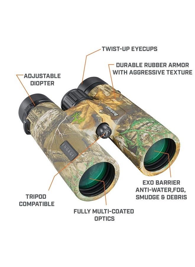 Bushnell Engage X 10x42mm Binoculars, IPX7 Waterproof and Lightweight Binoculars for Hunting, Travel, and Camping in Realtree Bone Collector Camo 