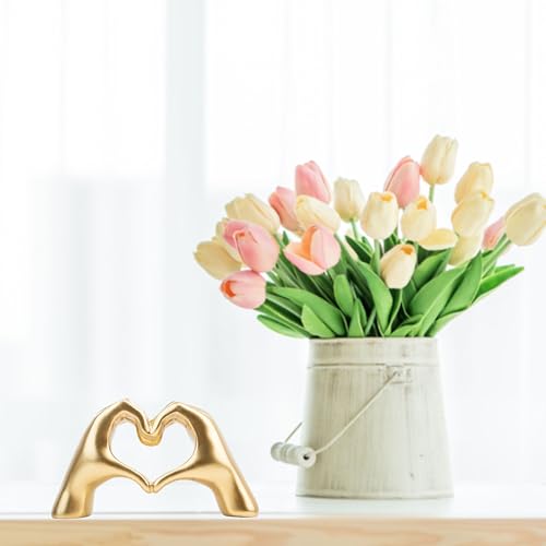Lynagert Small Heart Hands Sculpture Decor for Living Room Bedroom Bookshelf Coffe Table and Office Display, Love Finger Statue Modern Aesthetic Home Decor, Unique Gift for Wedding Christmas Birthday (Gold) - Image 2