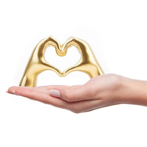 Lynagert Small Heart Hands Sculpture Decor for Living Room Bedroom Bookshelf Coffe Table and Office Display, Love Finger Statue Modern Aesthetic Home Decor, Unique Gift for Wedding Christmas Birthday (Gold) - Image 1
