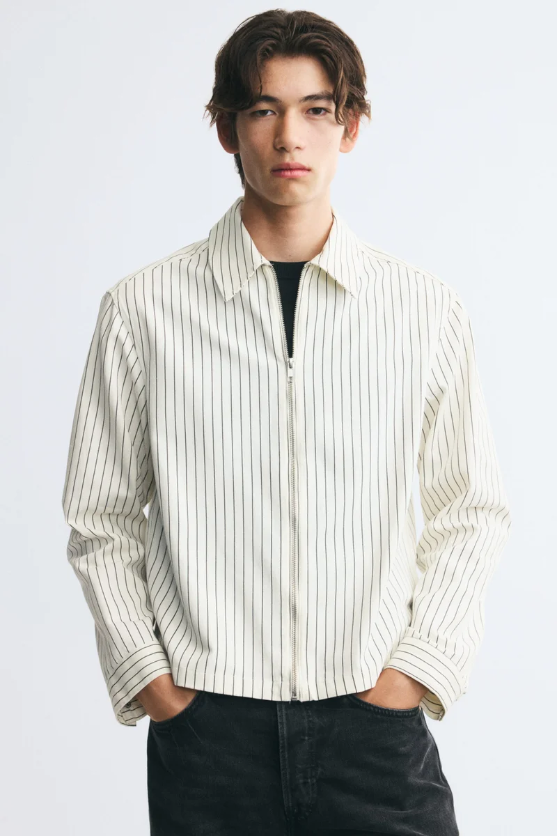 Embroidered-motif zipped overshirt