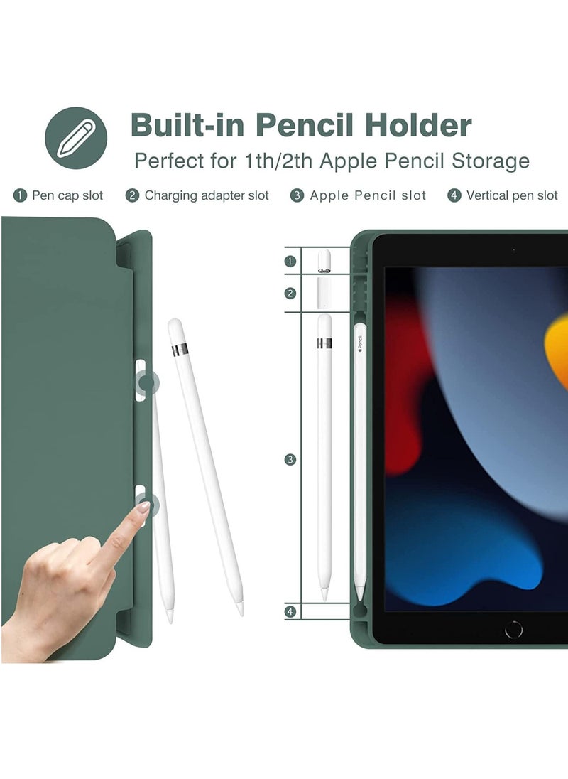 DUSALA iPad 10.2 Case Compatible with iPad 9th 8th 7th Generation (2021/2020/2019) – Slim Smart Trifold Stand with Auto Wake/Sleep – Pencil Holder – Shockproof Soft TPU Back Cover – Lightweight Protective Shell – Green Color for Apple iPad 10.2-Inch - Image 2