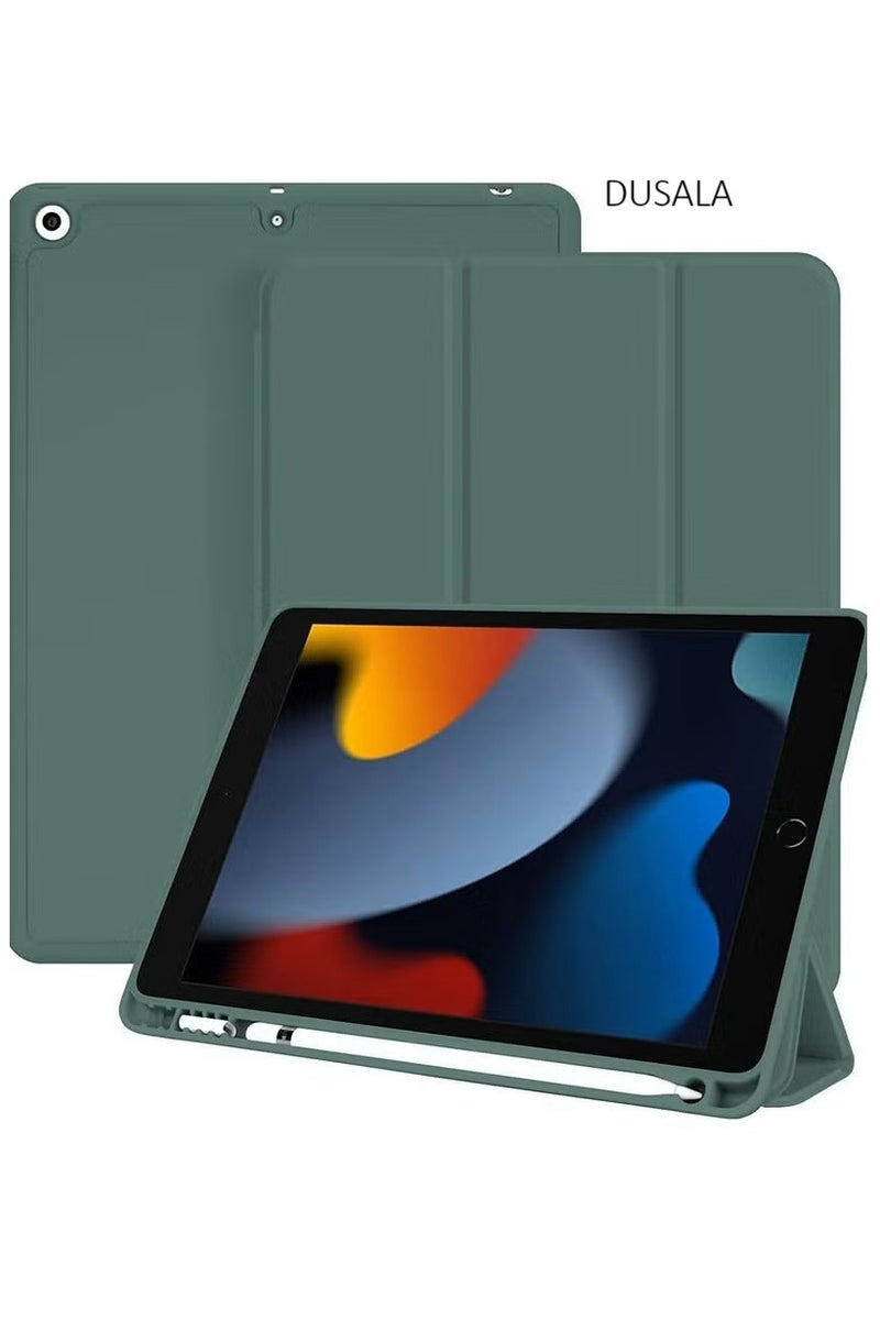 DUSALA iPad 10.2 Case Compatible with iPad 9th 8th 7th Generation (2021/2020/2019) – Slim Smart Trifold Stand with Auto Wake/Sleep – Pencil Holder – Shockproof Soft TPU Back Cover – Lightweight Protective Shell – Green Color for Apple iPad 10.2-Inch - Image 1