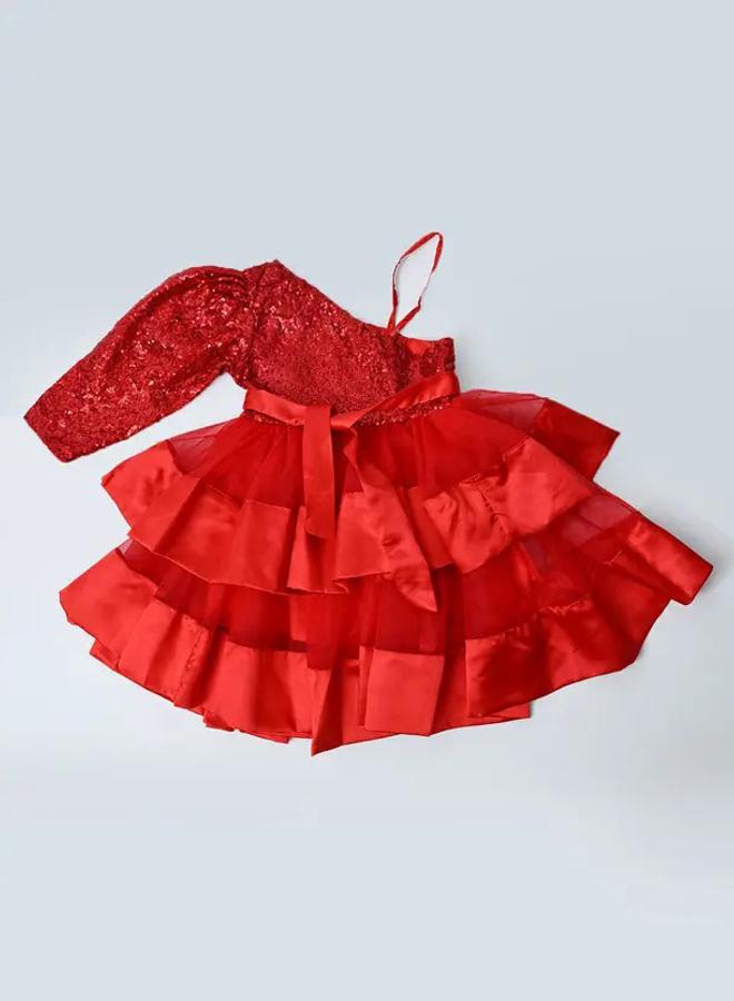 BELLA MODA Red Ruffled Dress - Image 3