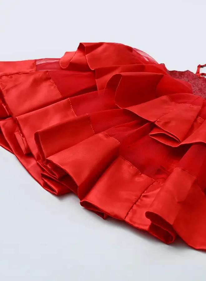 BELLA MODA Red Ruffled Dress - Image 5