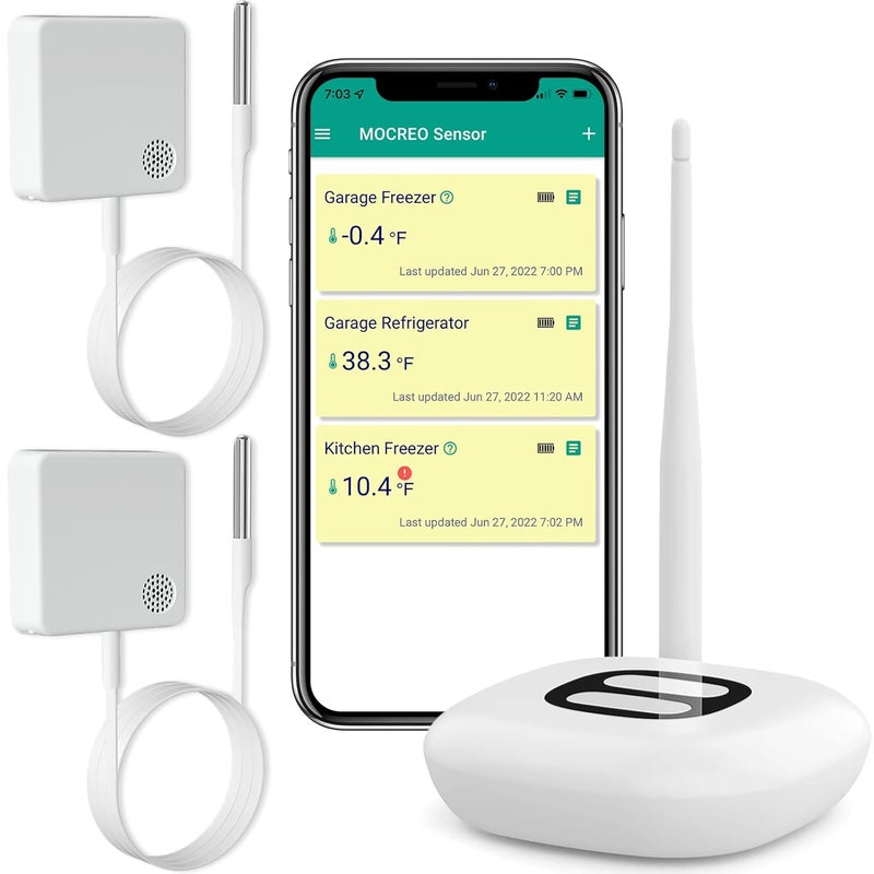Mocreo WiFi Thermometer Freezer Alarm, Email Alert, App Notification, Data Record Export, No Subscription Fee, Remote Wireless Temperature Sensor for Refrigerator, Freezer, Hot Tub (2 Pack) - Image 1