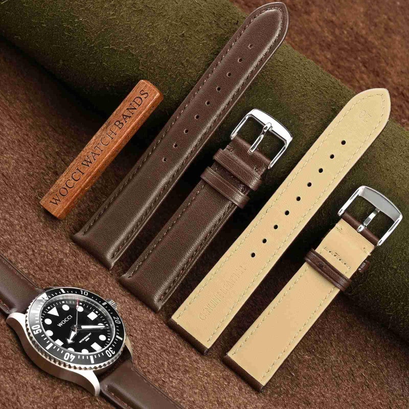 WOCCI 18mm Vintage Leather Watch Band for Men and Women, Silver Buckle (Dark Brown) - Image 2
