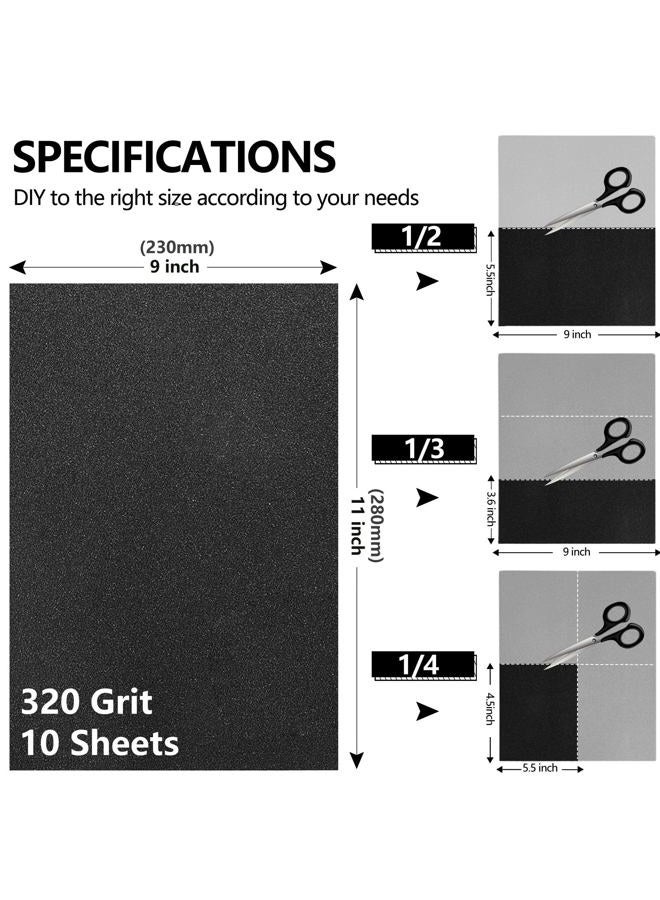 Shineboc 320 Grit Sandpaper, 9 x 11 Inch Wet Dry Sand Paper Hand Abrasive Sanding Sheets for Wood Metal Automotive Sanding and Polishing - 10 Sheets - Image 2
