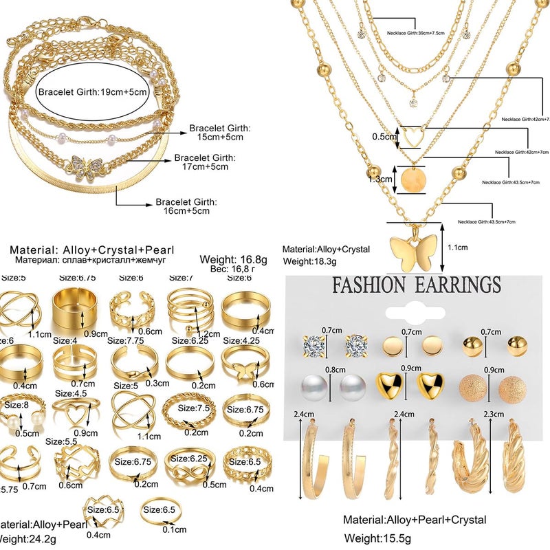 IFNODO 98pcs Gold Jewelry Set for Women Trendy Costume Jewelry Gold Plated Necklace Bracelet Gold Earrings And Rings Set for Women Friendship Gift Set - Image 3