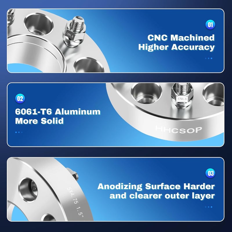 HHCSOP 5x4.75 Wheel Spacers 1.5" (38mm) Bore 70.5mm with M12X1.5 Studs - 2PCS - Image 5