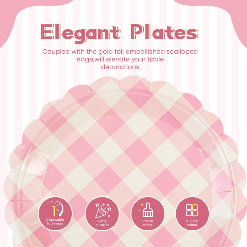 PUEVENYI 50PCS Light Pink Scalloped Paper Plates - 9Inch Striped Dessert Plates for Cake Salad Fruit Disposable Decorative Dinner Dessert Serving Plates for Valentine's Day Birthday Baby Shower Party Supplies - Image 2