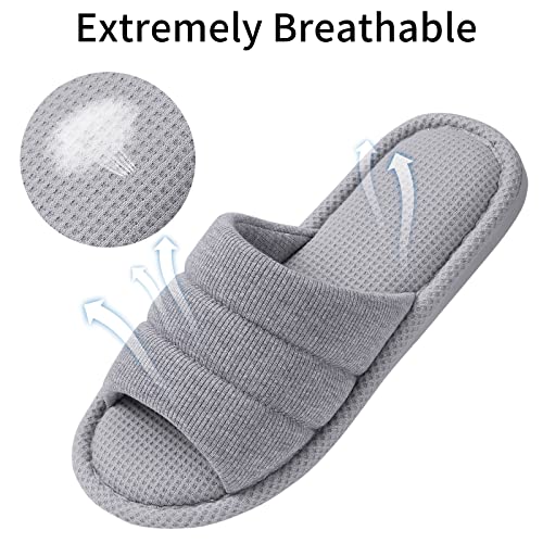 shevalues Summer House Slippers for Women Men Breathable Waffle Indoor Slippers Slip-on Open Toe Home Shoes, Grey 7.5-8.5 Women Men/6-7men - Image 3