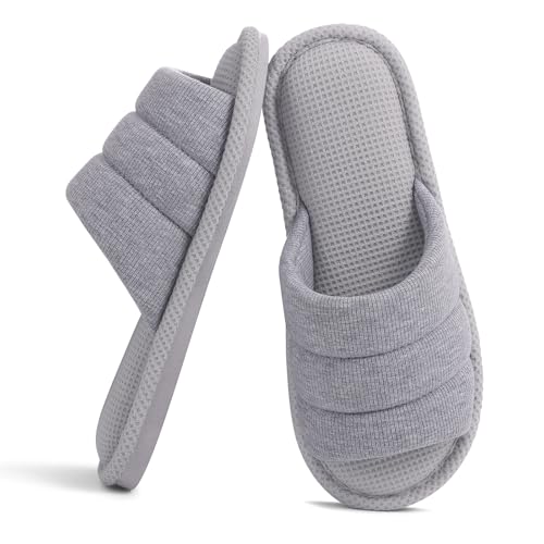 shevalues Summer House Slippers for Women Men Breathable Waffle Indoor Slippers Slip-on Open Toe Home Shoes, Grey 7.5-8.5 Women Men/6-7men - Image 1