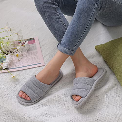 shevalues Summer House Slippers for Women Men Breathable Waffle Indoor Slippers Slip-on Open Toe Home Shoes, Grey 7.5-8.5 Women Men/6-7men - Image 2