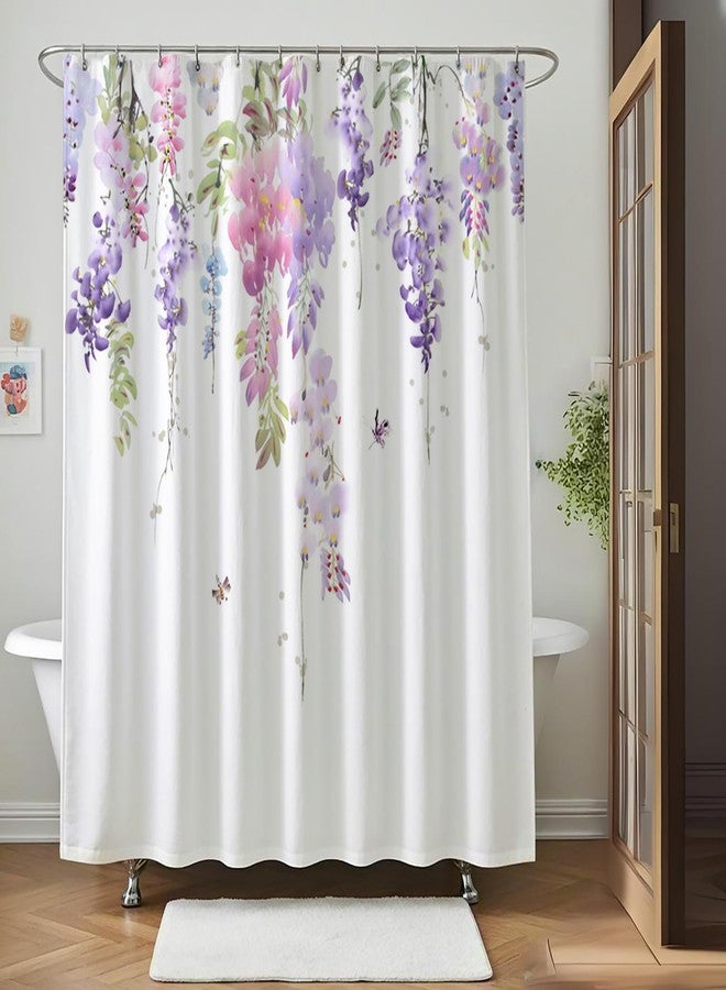 BECAN Floral Shower Curtain,Purple Wisteria Floral Polyester Fabric Waterproof Layer Thickening Shower Curtain 72X72Inches - Image 2