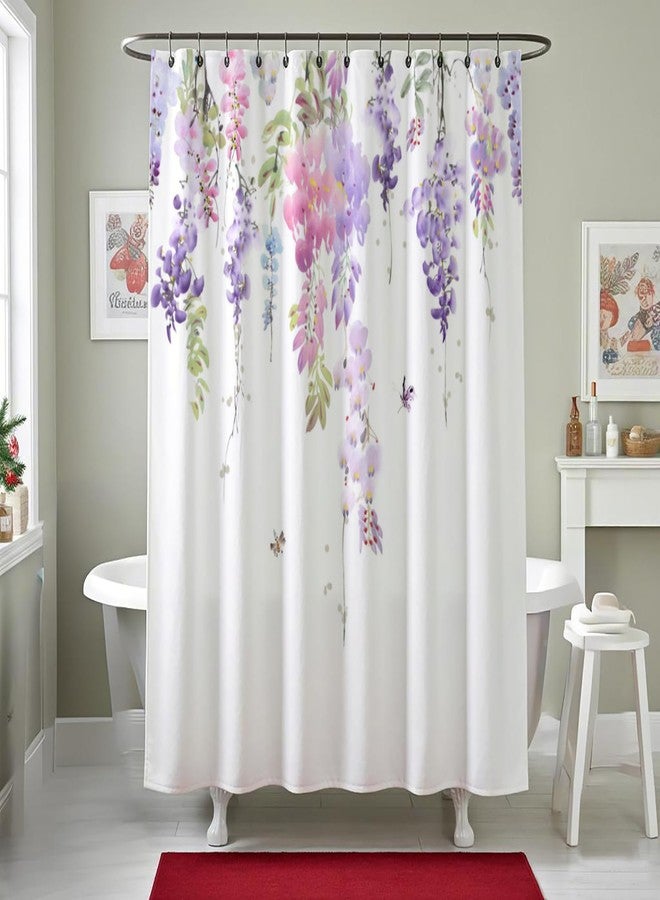 BECAN Floral Shower Curtain,Purple Wisteria Floral Polyester Fabric Waterproof Layer Thickening Shower Curtain 72X72Inches - Image 1