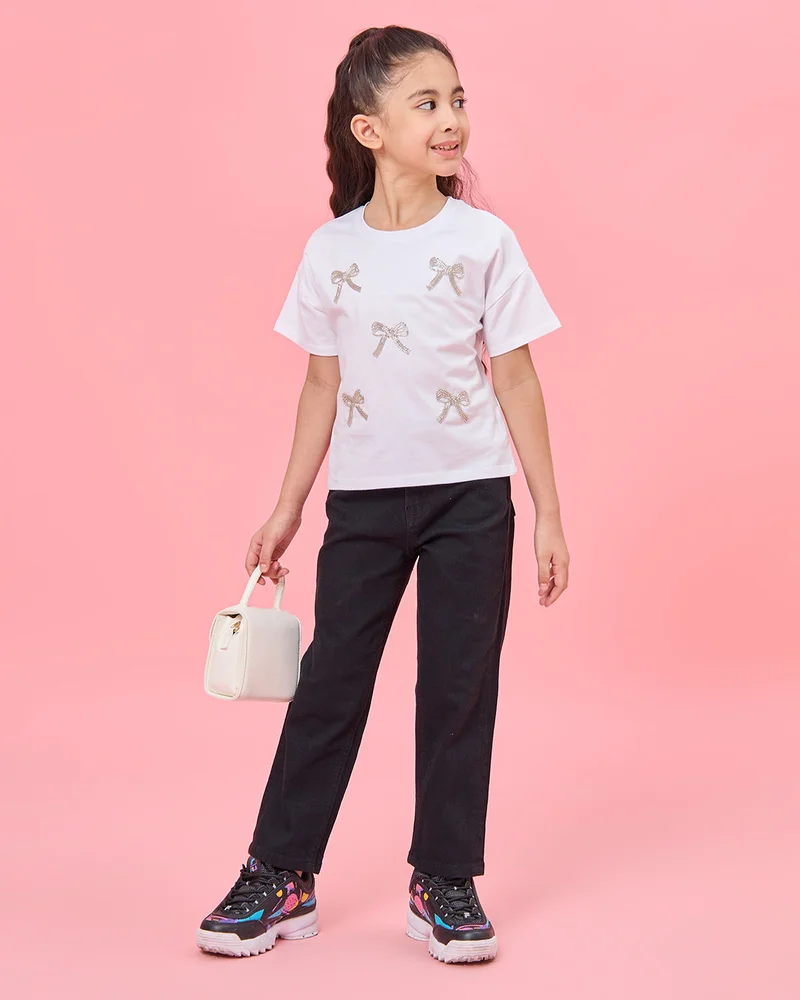 ردتاغ Girls White Printed T-Shirt