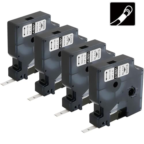 AONOMI Rhino 4200 Label Maker Heat Shrink Tube Aonomi 18051 a18051 Replace for DYMO 18051 1/4" 6mm Heat Shrink Labels Compatible with DYMO Industrial Label Maker 4200, 5200, 5000, 6000, Black on White,4-Pack - Image 1