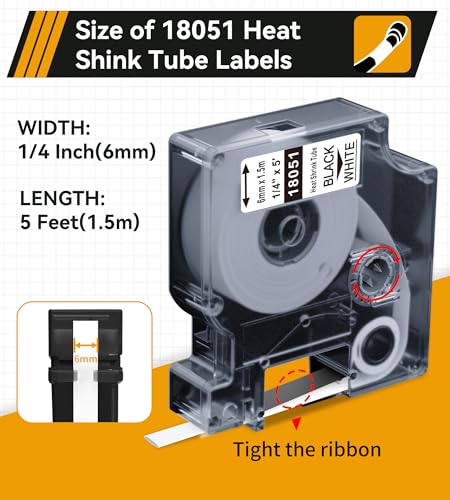 AONOMI Rhino 4200 Label Maker Heat Shrink Tube Aonomi 18051 a18051 Replace for DYMO 18051 1/4" 6mm Heat Shrink Labels Compatible with DYMO Industrial Label Maker 4200, 5200, 5000, 6000, Black on White,4-Pack - Image 3