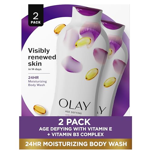 Olay Body Wash for Women Age Defying with Vitamin E 24hr Moisturizing Hydrating Refreshing B3 Vitamin Complex Free of Parabens Phthalates For All Skin Types Scented 22 fl oz Pack of 2