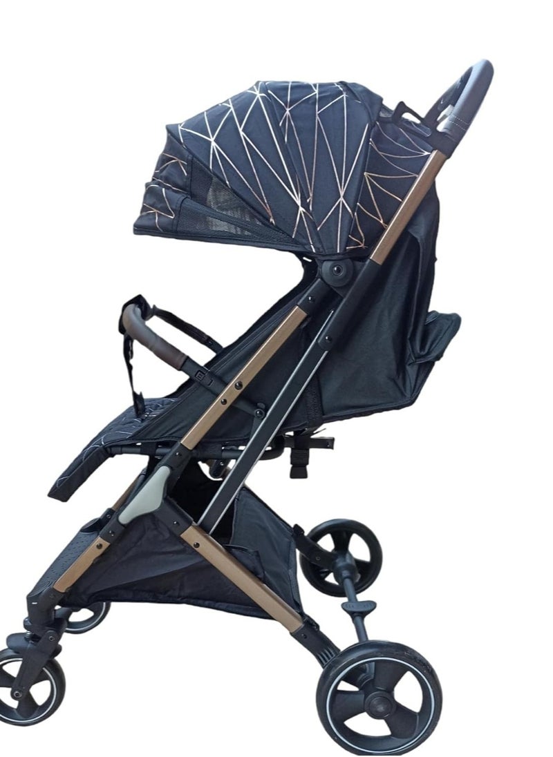 burbay Lightweight 3-in-1 Foldable Baby Stroller – Black with Gold Accents, Suitable from Birth to 4 Years, Equipped with Canopy, Padded Handle, and Smooth Swivel Wheels 🎈  - Image 1