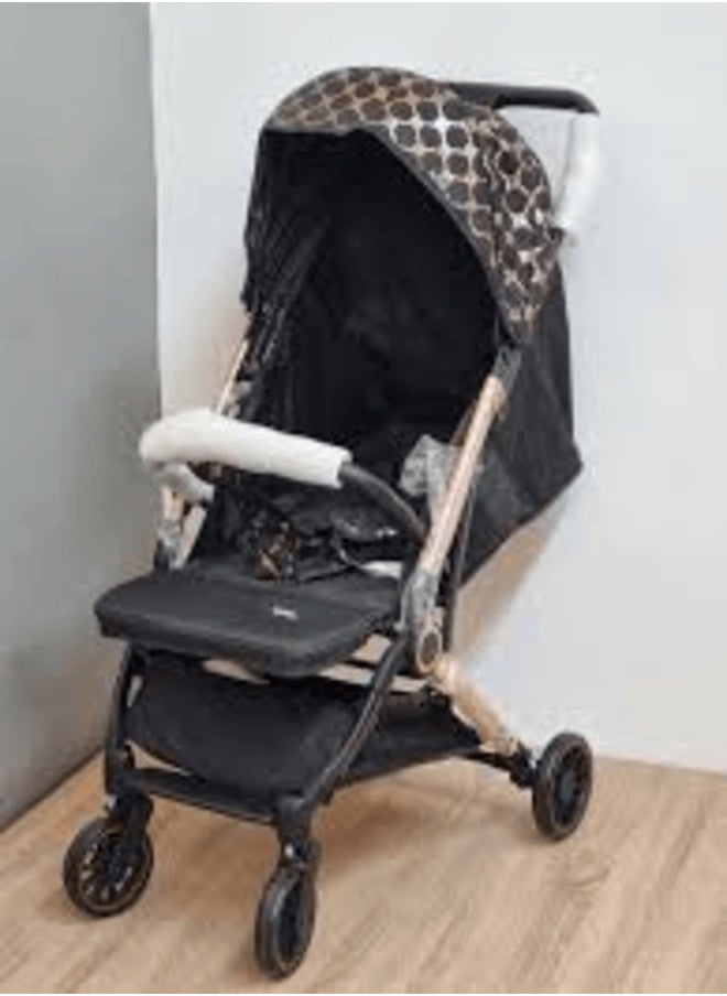 burbay Lightweight 3-in-1 Foldable Baby Stroller – Black with Gold Accents, Suitable from Birth to 4 Years, Equipped with Canopy, Padded Handle, and Smooth Swivel Wheels 🎈  - Image 3