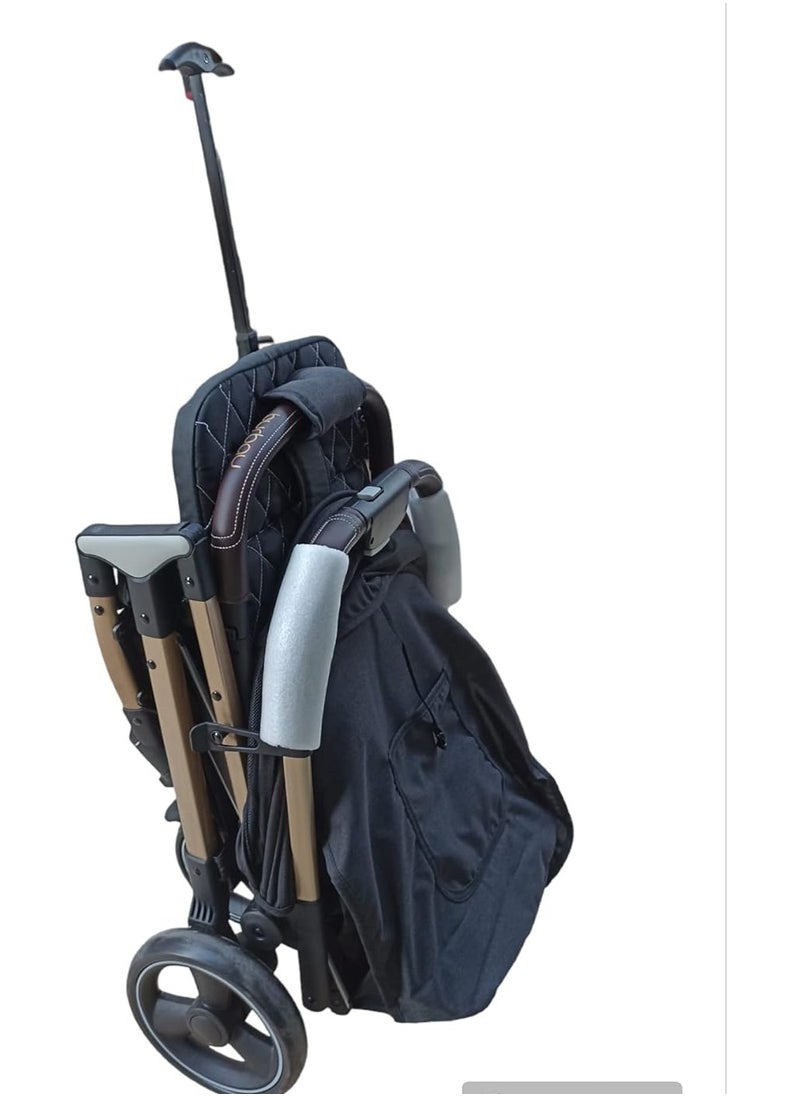 burbay Lightweight 3-in-1 Foldable Baby Stroller – Black with Gold Accents, Suitable from Birth to 4 Years, Equipped with Canopy, Padded Handle, and Smooth Swivel Wheels 🎈  - Image 2