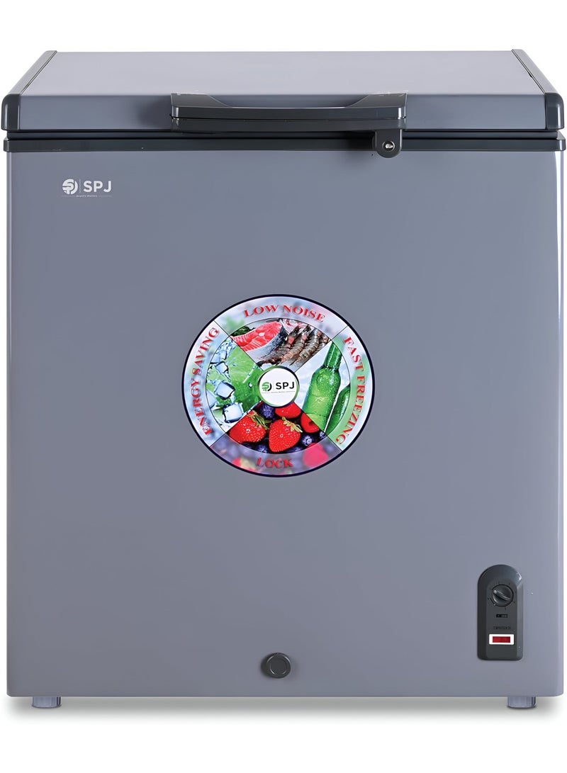 SPJ 150L Chest Freezer, Single Door Hard Top Smooth White Interior, Sliding Inner Door, Powerful Compressor, Home & Restaurant Freezer 150L chest freezer energy saving chest freezer,High-Efficiency Compressor, Low Noise, Energy Saving, LED Light(Grey) - Image 1