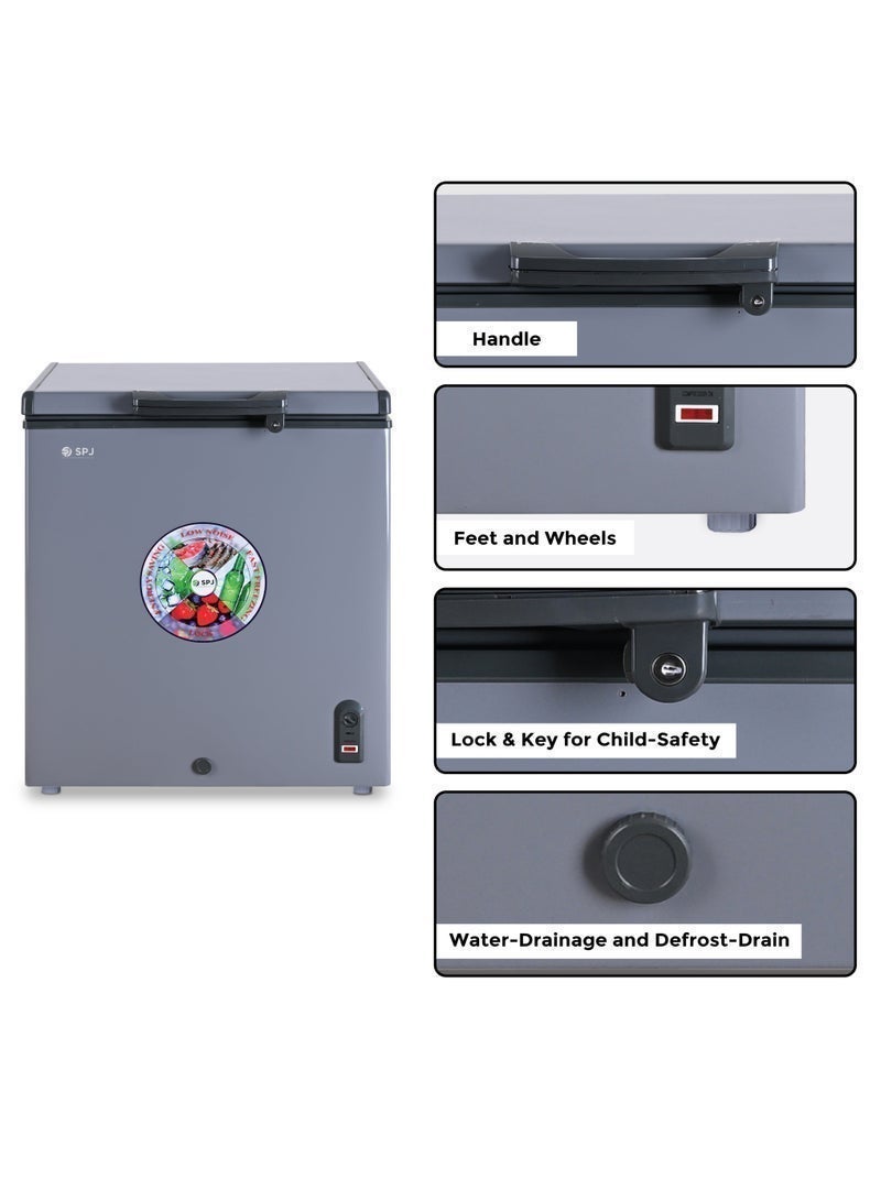 SPJ 150L Chest Freezer, Single Door Hard Top Smooth White Interior, Sliding Inner Door, Powerful Compressor, Home & Restaurant Freezer 150L chest freezer energy saving chest freezer,High-Efficiency Compressor, Low Noise, Energy Saving, LED Light(Grey) - Image 2
