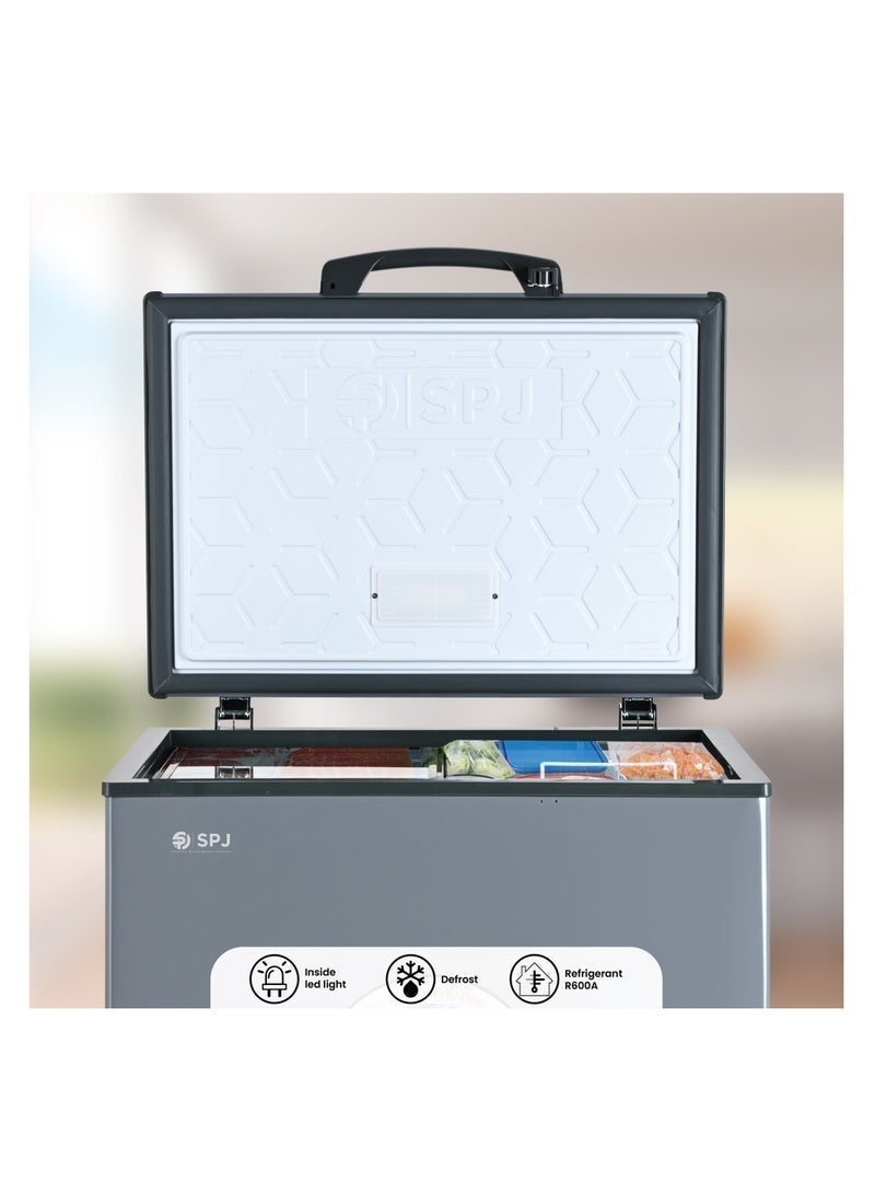 SPJ 150L Chest Freezer, Single Door Hard Top Smooth White Interior, Sliding Inner Door, Powerful Compressor, Home & Restaurant Freezer 150L chest freezer energy saving chest freezer,High-Efficiency Compressor, Low Noise, Energy Saving, LED Light(Grey) - Image 5