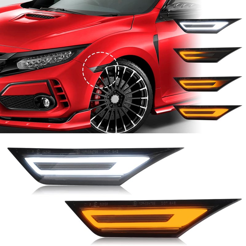 Aexploer LED Side Marker Lights Compatible with Civic 2016 2017 2018 2019 2020 2021  10TH Gen  Type R Turn Signal  Position LightsDynmaic Sequential Blink Smoked Lens YellowWhite Lights