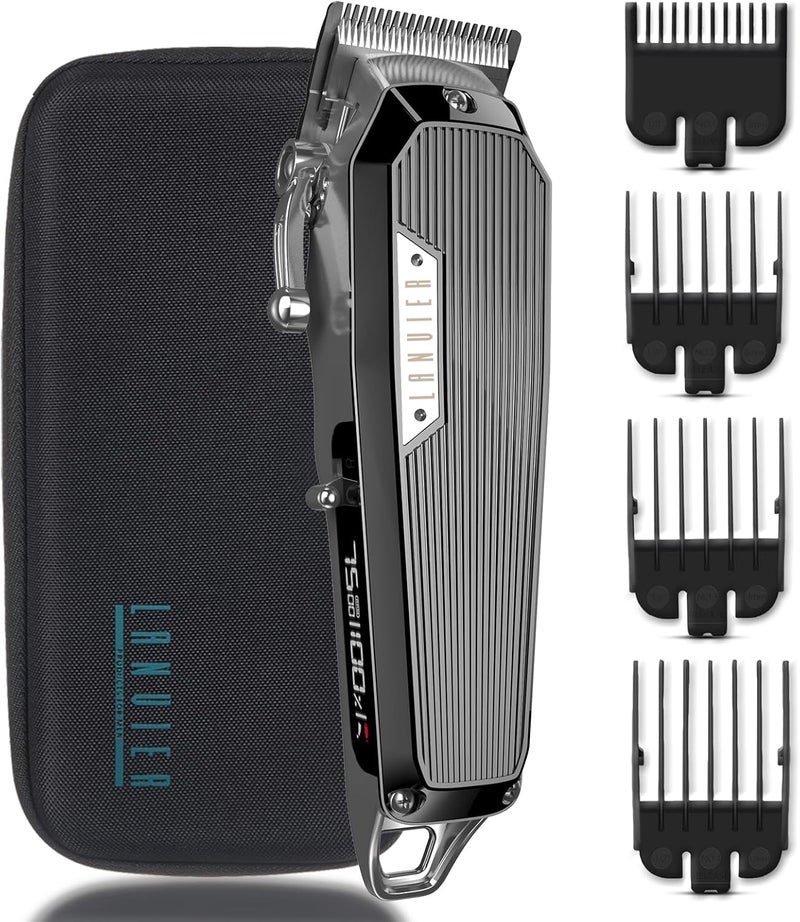 LANVIER Hair Clippers for Men Professional 10W7500RPM High Speed Barber Clipper for Hair Cutting and Grooming Dual Voltage Cordless Hair Trimmer Kit with LED Display  Storage Case  Black