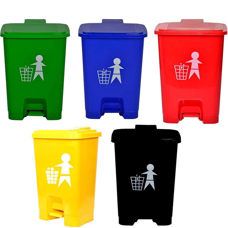 Dhwani Enterprise Dhwani Enterprise Plastic Pedal Dustbin Biomedical waste bins for hospitals Set of 5 RedBlueYellowGreenBlack 15 LTR WITH CHECK DUSTER CLOTH FREE  - Image 1