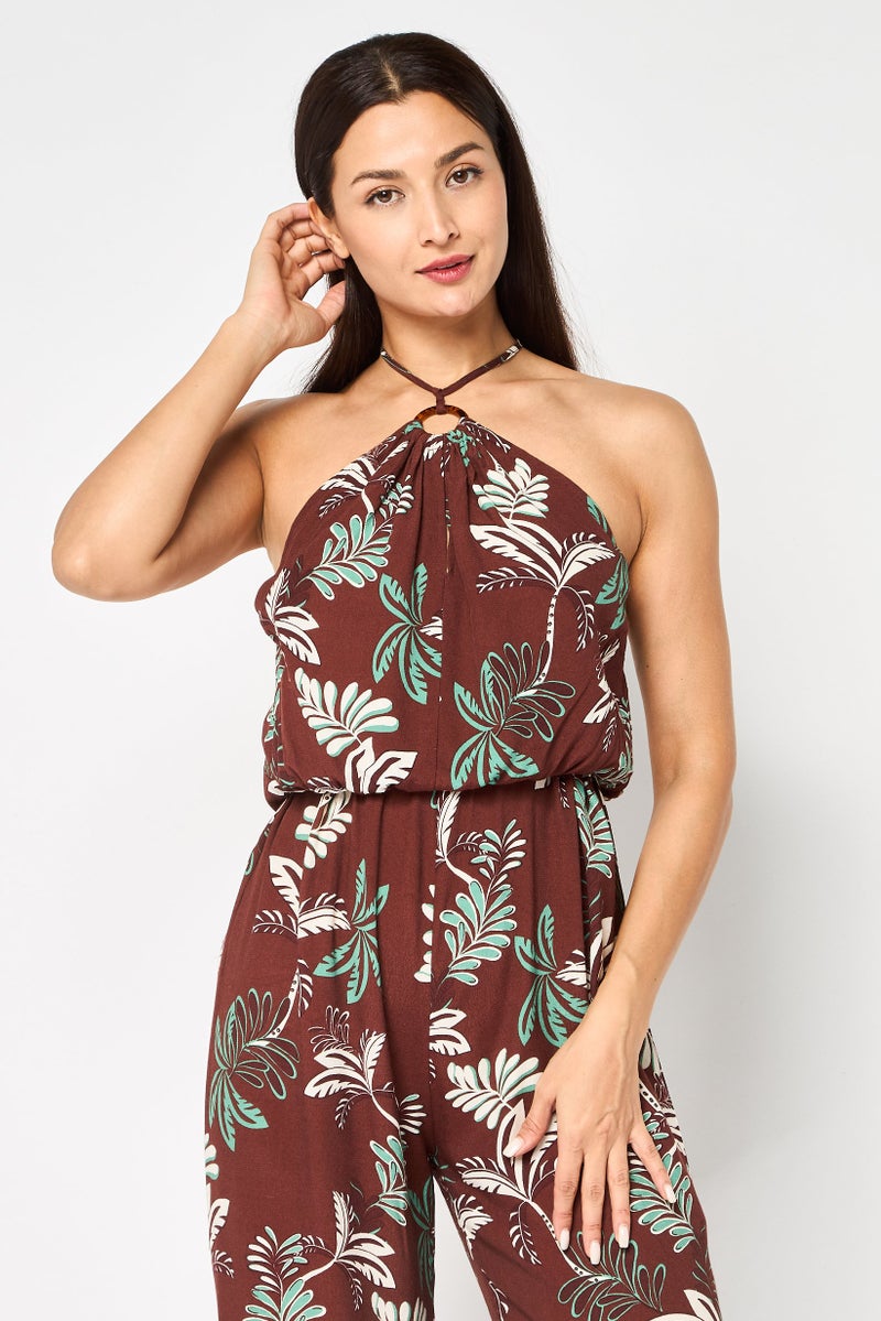 KOTON Women Sleeveless Floral Print Jumpsuit, Multicolor - Image 4