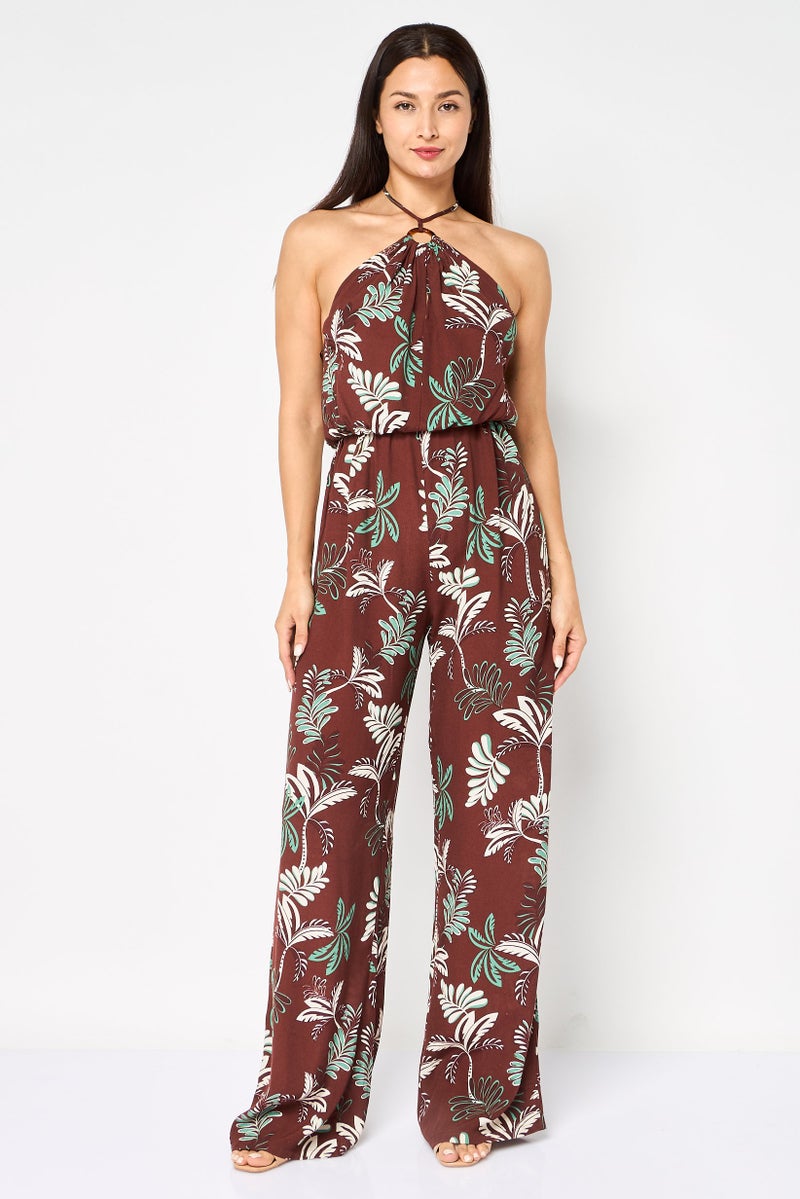 KOTON Women Sleeveless Floral Print Jumpsuit, Multicolor - Image 1