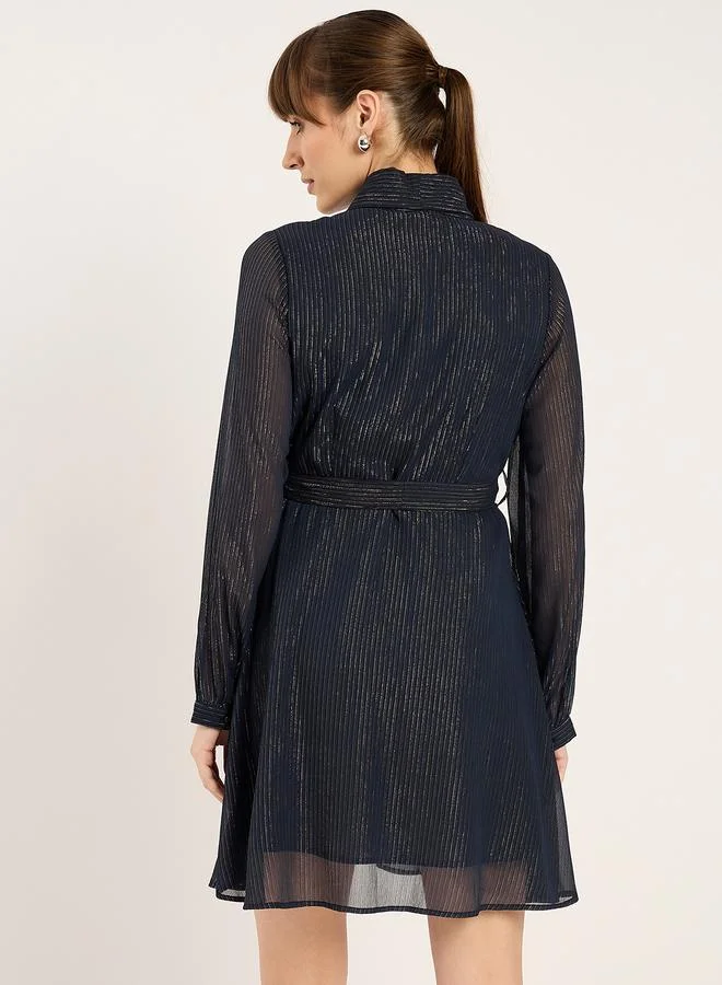 Femmella  Textured V-Neck Wrap Mini Dress with Waist Tie Detail for Women | Best Price UAE