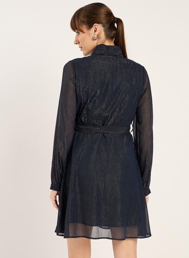 Femmella Textured V-Neck Wrap Mini Dress with Waist Tie Detail - Image 4