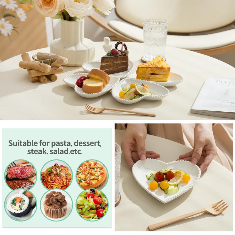 OMAYKEY 6.3 Inch Ceramic Dessert Plates Set of 10, Small Salad Plates, Porcelain Heart Shaped Appetizer Plates, Dinner Plates for Cake, Snack, Ice Cream, Microwave, Oven, Dishwasher Safe, White - Image 2