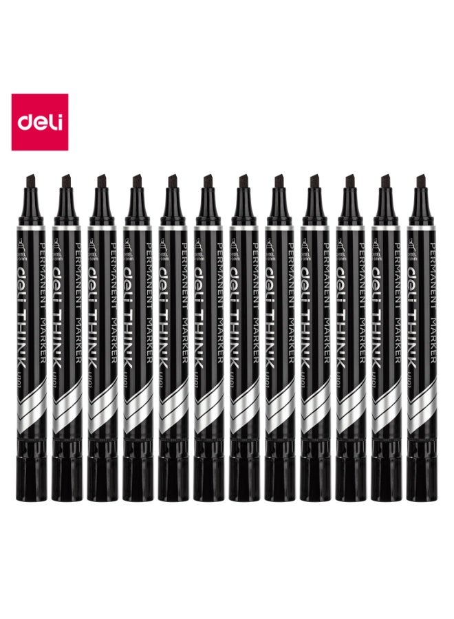 قلم تحديد دائم DELI EU10120 THINK (أسود)CHISEL (1X12)