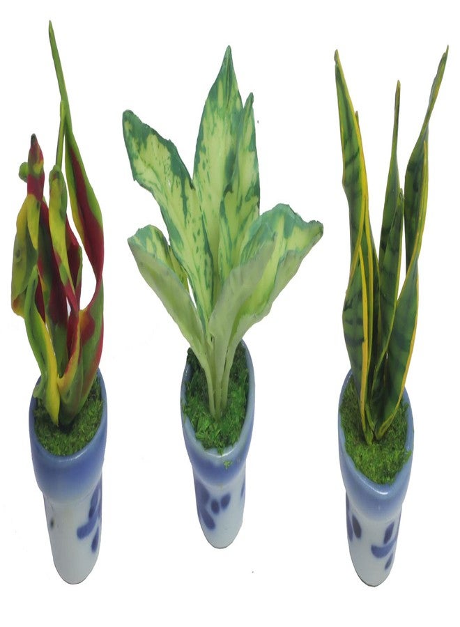 ThaiHonest 3 Pieces 1:12 Dollhouse Miniature Artificial Flower Plants in Ceramic Pot, Codiaeum Variegatum,Aglaonema,Sansevieria Dollhouse Accessories for Collectibles and Home Decoration - Image 3