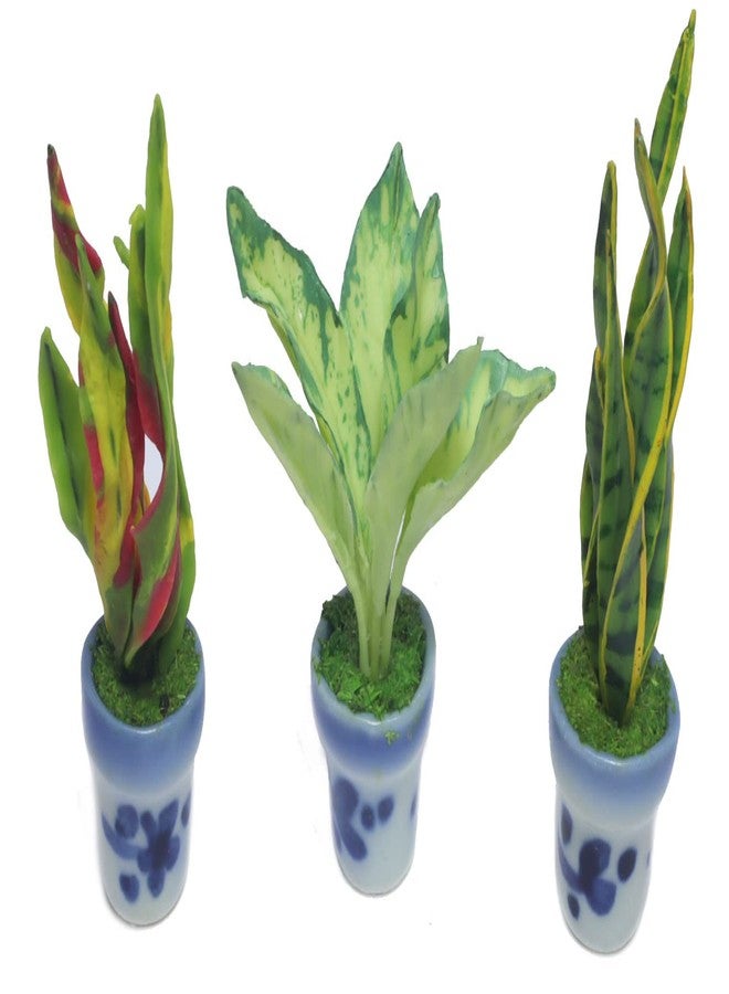 ThaiHonest 3 Pieces 1:12 Dollhouse Miniature Artificial Flower Plants in Ceramic Pot, Codiaeum Variegatum,Aglaonema,Sansevieria Dollhouse Accessories for Collectibles and Home Decoration - Image 2