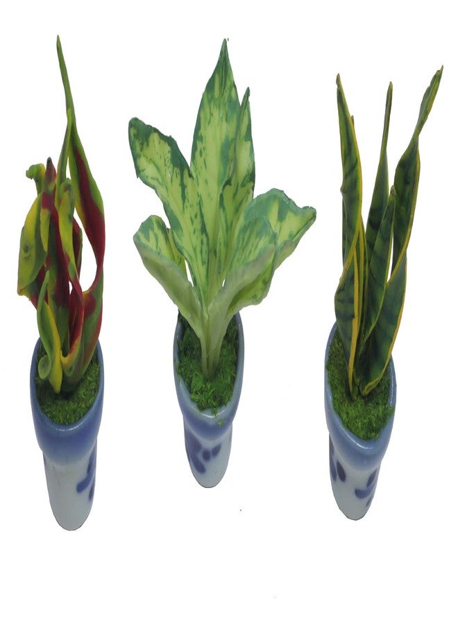 ThaiHonest 3 Pieces 1:12 Dollhouse Miniature Artificial Flower Plants in Ceramic Pot, Codiaeum Variegatum,Aglaonema,Sansevieria Dollhouse Accessories for Collectibles and Home Decoration - Image 4