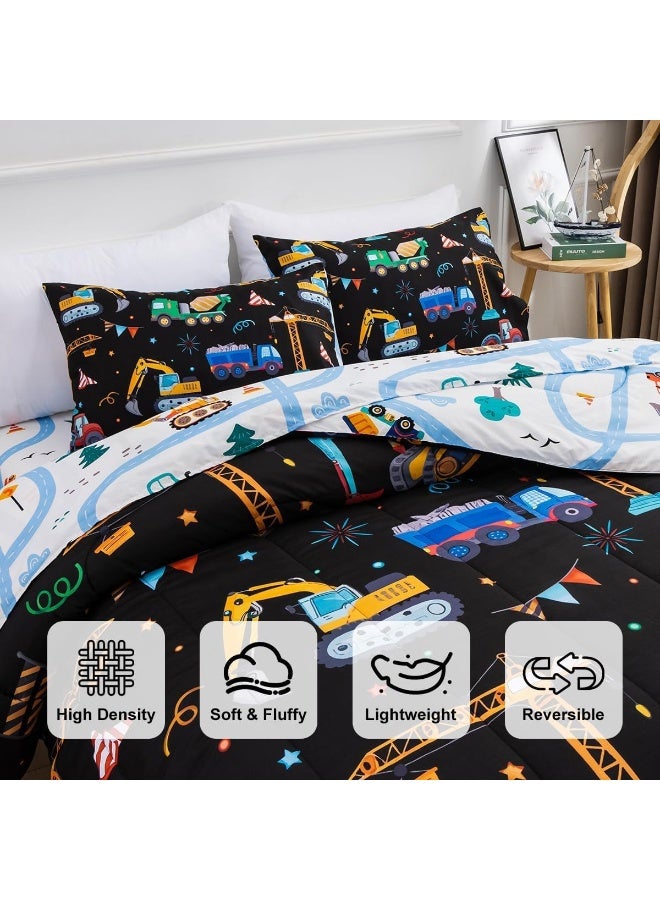 Holawakaka Trucks Tractors Cars Boys 5-Piece Bedding Comforter Sheet Set, Twin Size Cartoon Construction Car Excavator Print Kids Bed in A Bag, Excavator Mixer Truck Printed Bed Sets  - Image 5