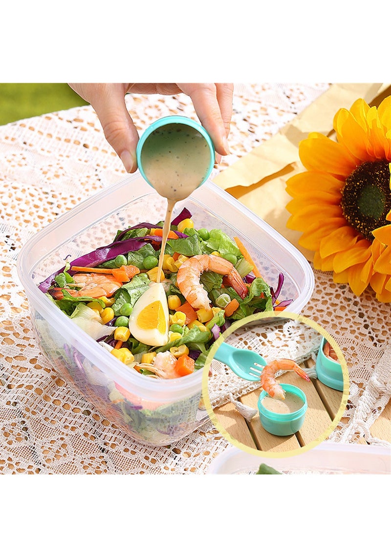 SYOSI - Salad Lunch Box Container, 55-oz Salad Bowl, Double Layer Bento Box with Cutlery and Sauce Container, 7-oz 3-Compartment Bento-Style Tray for Toppings and Snacks, Leak-Proof - Image 1