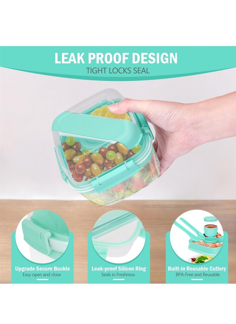 SYOSI - Salad Lunch Box Container, 55-oz Salad Bowl, Double Layer Bento Box with Cutlery and Sauce Container, 7-oz 3-Compartment Bento-Style Tray for Toppings and Snacks, Leak-Proof - Image 1