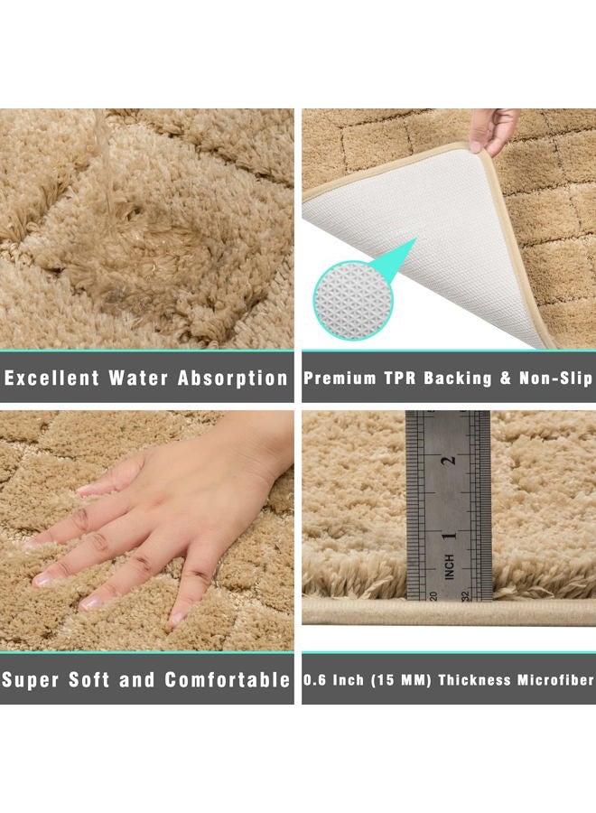 HEBE Bath Rug Set 2 Piece Beige Non Slip Bathroom Contour Rug Combo Microfiber Bath Shower Mat and U-Shaped Toilet Rug Machine Washable(21"x34"+20"x20") - Image 4