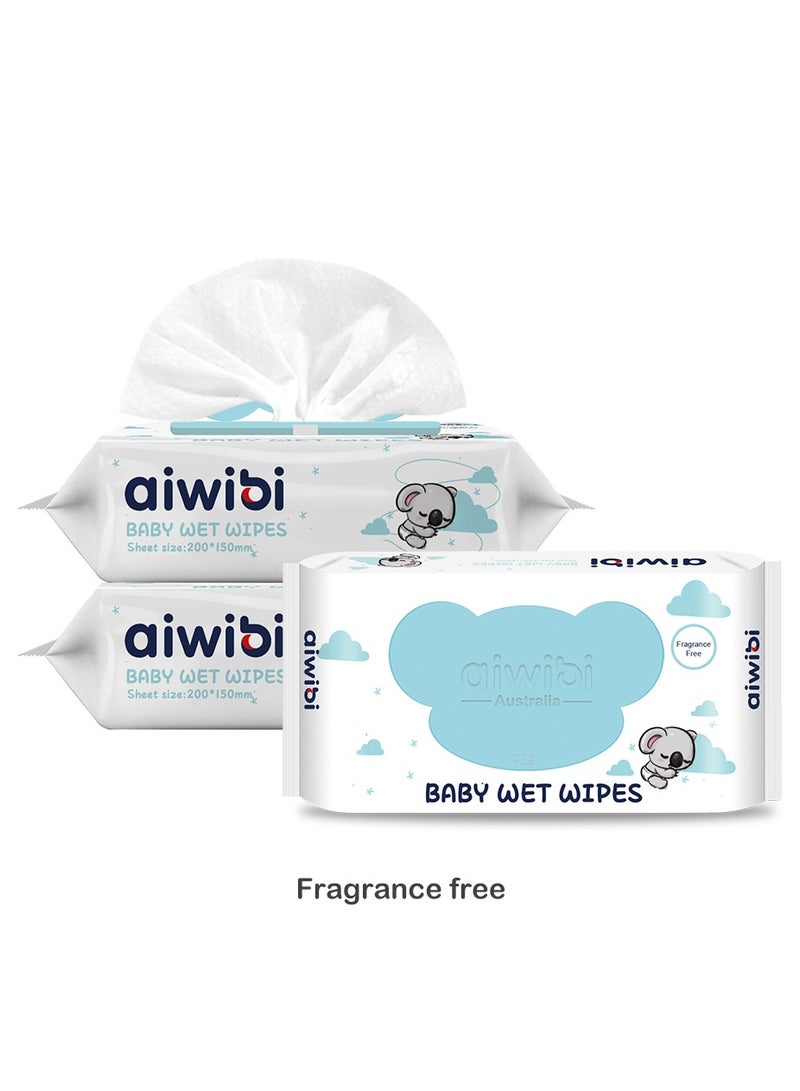 aiwibi 100% Skin-friendly Baby Wet Wipes Pack Of 3 (240 Pcs) 80 Sheets Each- Baby Wipes Ultra-Soft Wet Wipes - Paraben & Alcohol Free for Sensitive Skin Diapers Wipes (240 PCS, Fragrance Free) - Image 2