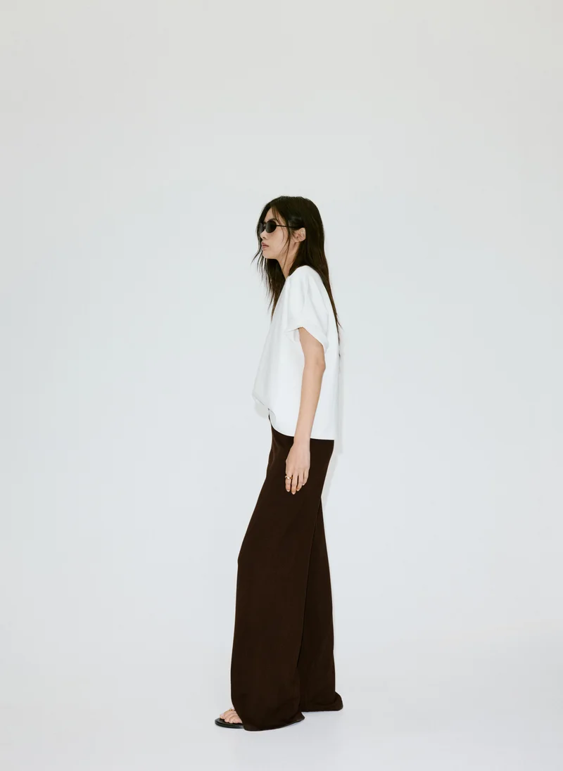 Mango 32-CHOCOLATE Fine-Knit Wide Leg Trousers for Women | Best Price UAE