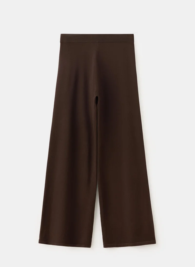 Mango 32-CHOCOLATE Fine-Knit Wide Leg Trousers for Women | Best Price UAE