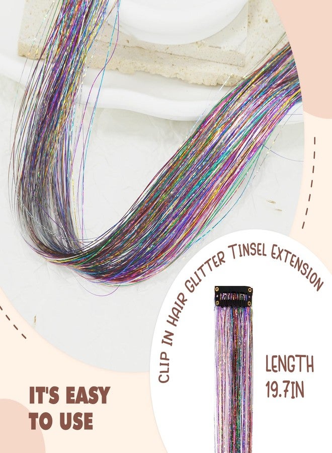 Edoneery 19.7 Inch Hair Tinsel Fairy Hair Tinsel Kit Colorful Glitter Clip In Hair Extensions For Women(Eight-Color) - Image 2